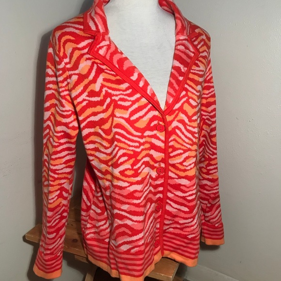 Isaac Mizrahi Zebra Stripe Button Front Sweater-SZ L - Picture 4 of 12